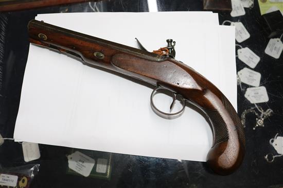 An Edwards flintlock pistol and two replicas